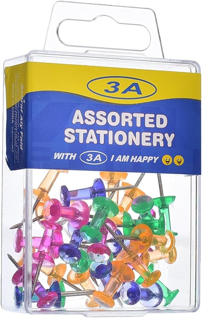 3A Assorted Colors Push Pins for Bulletin Board Thumb Tacks for Wall Corkboard Map Calendar Photo For Home Office Craft Projects Heavy Duty Plastic Head Steel Pin - MultiColor