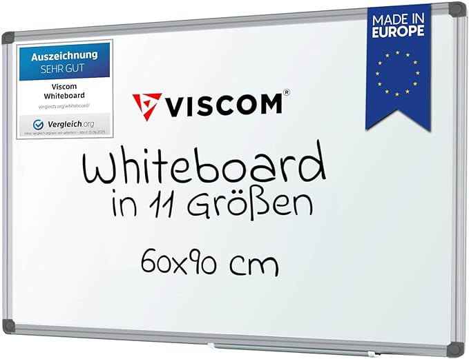 VISCOM Magnetic Whiteboard - 60 x 90 cm - Magnetic Board in 11 Sizes - Magnetic Board, Scratch-Resistant & Writeable - with Aluminium Frame - for Portrait and Landscape